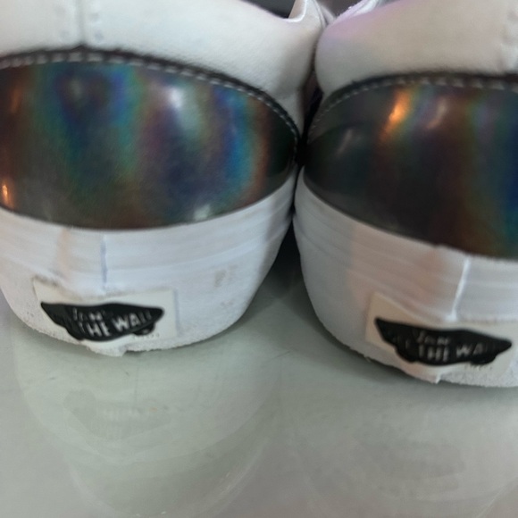 Vans Silver Slip-On Shoes EUC White with Iridescent Shiny Top and Fabulous Fit - Picture 5 of 13